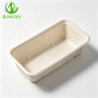 SUMKOKA 600ml Contenant alimentaire rectangulaire 100% compostable en bagasse de canne à sucre, barquette jetable pour la préparation des repas et la restauration