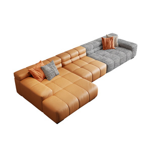 Nuevo 2020 3 4 asientos entrenador seccional Napa cuero <span class=keywords><strong>Patchwork</strong></span> L forma Canape moderno sofá sala de estar - Product Image 6