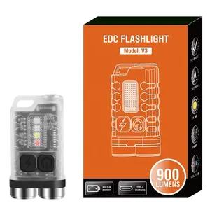 900 Lumen SOS EDC Flashlight Mini Torch LED Flashlight Pocket Rechargeable Emergency Light in the Dark