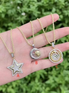 Two-Tone jewelry star Sun Moon Pendant necklaces Sparkling charm link <b>chain</b> for Gift Party - Product Image 3