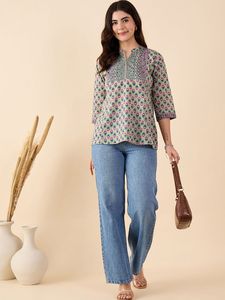 Top cuello mandarín estampado - Product Image 3