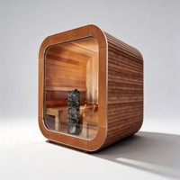 Sauna extérieur de luxe en forme de cube arrondi, en bois thermique finlandais et en cèdre, avec chauffage Harvia 6KW, sauna sec.