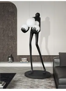 Designers nórdicos modernos arte criativa figura abstrata escultura bola longo braço lâmpada do assoalho para o salão de exposições do hotel
