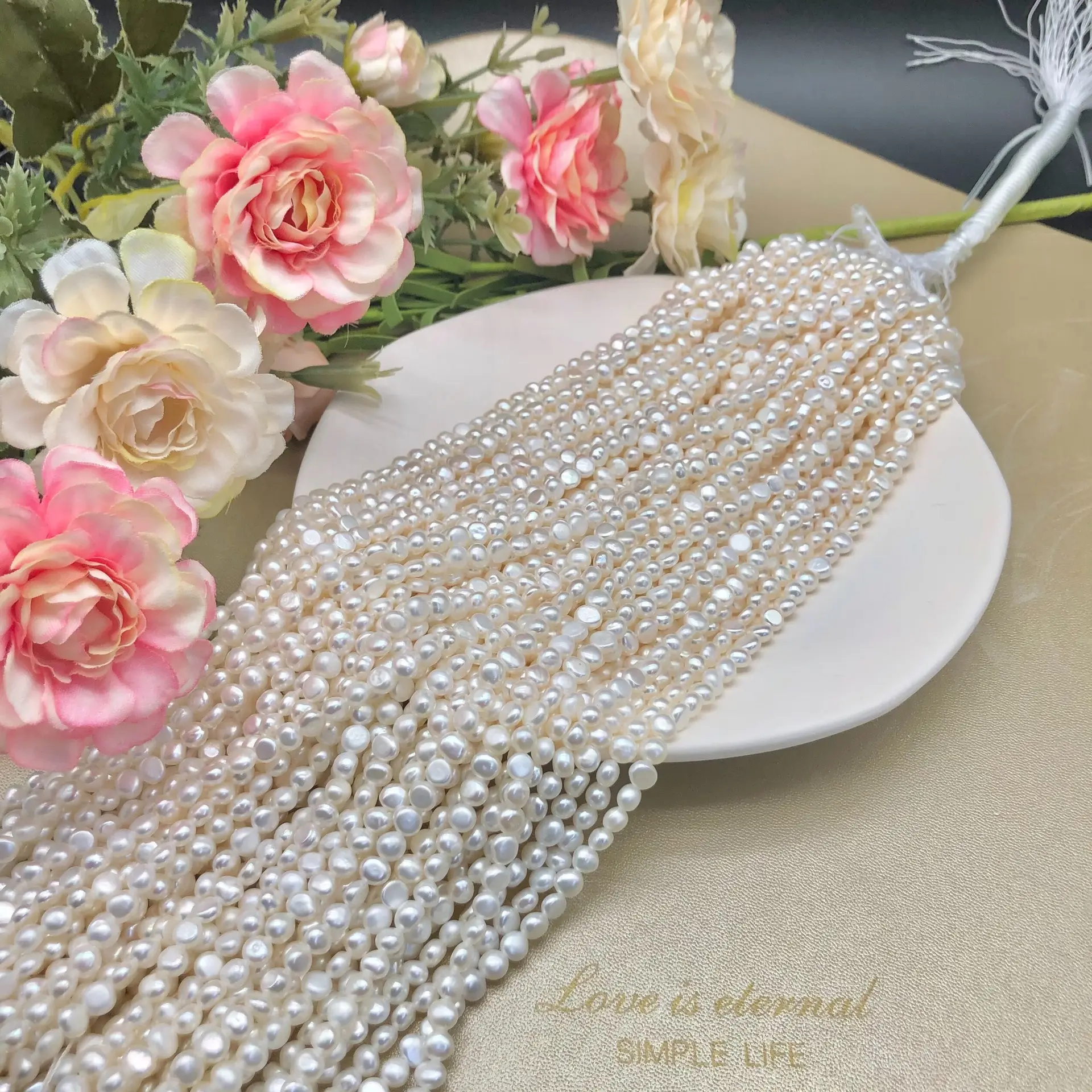 Perlas AAA pequeñas de 3-4mm, perlas naturales de agua dulce de buena calidad, con parte trasera plana barroca