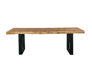 Table à manger de cuisine en bois massif avec base en métal pour la maison ou le bar. - Product Image 1