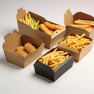 Nhà máy chất lượng cao tùy chỉnh dùng một lần bao bì giấy đen Burger cấp thực phẩm hộp các tông