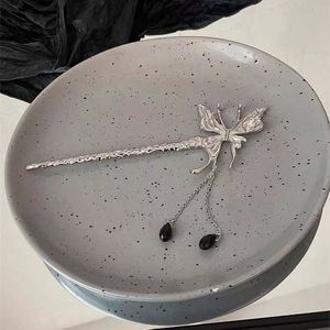 Palillos para el pelo de estilo chino con piedra lunar para mujer, horquillas retro de metal líquido con forma de mariposa, accesorios para el cabello. - Product Image 5