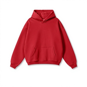 Wholesale Men's <b>Red</b> <b>Hoodie</b> Solid Color Long Sleeve Pullover Sweatshirt Regular Fit Casual Hooded Top with Front Pocket - Product Image 1