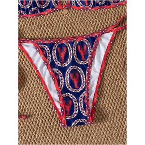 Ensemble bikini bohème 2 pièces pour femme FOXA, col halter, noué sur le côté, string, vêtements de plage, imprimé numérique, spandex, polyester extensible - Product Image 4