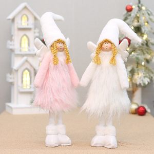 Poupée ange en tissu de Noël avec ailes rétractables rose et blanc, figurine décorative pour salon - Product Image 2
