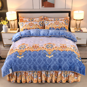 Flanelle Floral drap housse couverture 4 pièces/ensemble mariage pendaison <span class=keywords><strong>de</strong></span> crémaillère couvre-<span class=keywords><strong>lit</strong></span> épaissir drap housse <span class=keywords><strong>lit</strong></span> couette jupe couverture ensemble - Product Image 2