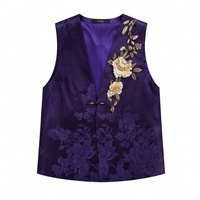 Gilet sans manches pour femmes en satin de soie lavé au sable de qualité supérieure, style oriental Xiangyunsha, brodé à la main