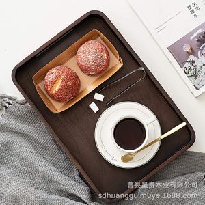 Walnut Wood Rectangular Serving <b>Tray</b> Black Walnut Solid Color Nordic Minimalist Design For <b>Tea</b> Coffee Hotel Use - Product Image 2
