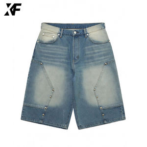 شورت جينز رجالي فضفاض مغسول من القطن 100٪ بتصميم عتيق عالي الجودة من XUFEI، تصنيع حسب الطلب - Product Image 3