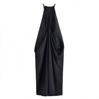 Nouvelle robe sans manches à col suspendu et dos nu en soie texturée, style européen et américain
