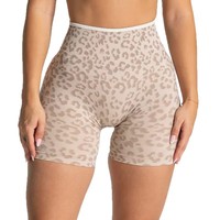 TE-VE0 Nouveau Short de Yoga Respirant Anti-Plis Imprimé Léopard pour Femme, Taille Haute Effet Pêche et Rehaussement des Hanches, Vêtement de Sport Extérieur