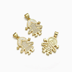 YH2056 Ciondoli per Bambini Placcati in <span class=keywords><strong>Oro</strong></span> 18K con Opale e Micro Pavé di Zirconi CZ, Charm per Ragazzi e Ragazze per Creazione di Gioielli - Product Image 4