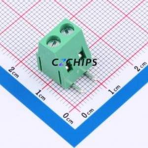 MX128R-5.08-02P-GN01-Cu-Y-A Screw Terminal Block Bent Lead Through Hole,P=5.08mm Connector 1x2P 5.08mm Green Right Angle Insert - Product Image 1