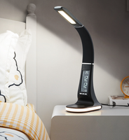 Lampe de table LED moderne avec réveil rechargeable DC, affichage de l'heure, fonction de protection des yeux, en ABS, pour salle de lecture et bureau
