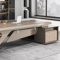 Bureau de direction moderne de luxe avec armoire latérale, table d'ordinateur en bois en forme de L pour PDG et managers
