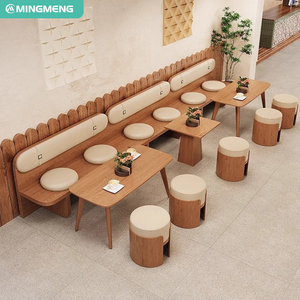 L-Shape Wooden Restaurant Furniture <b>Set</b> with High-Density Foam Cushions Modern Minimalist <b>Dining</b> Table and Stools for Cafe - Product Image 1