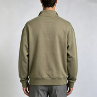 Polo décontracté grande taille à fermeture éclair 1/4, marron, coupe courte à épaules tombantes, uni avec broderie