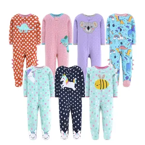 3.6.9.12Months Cartoon Unisex Baby Clothing Cute Baby Rompers Winter cotton Long Sleeve Footed Baby Pajama With Zip