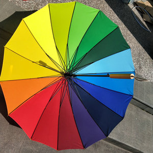 Rainbow Series 16 Ribs Wooden Handle Windproof Creative Golf Umbrella Printed Logo