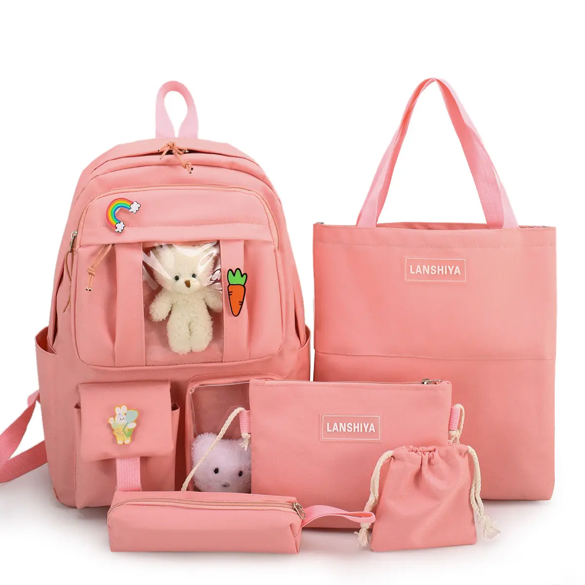 Cute Good Quality School bags for Teenagers Large capacity Fashion 5 in 1 Set Backpack