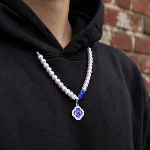 Collana con Ciondolo Personalizzato in Lega Metallica Sigma Gamma Rho, Catena con Perle Imitate, Gioiello da Donna per Feste e Regalo - Product Image 5