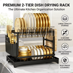 Nouveau Égouttoir à Vaisselle de Cuisine 2 Niveaux avec Supports de Rangement <span class=keywords><strong>pour</strong></span> Cuillères et Couteaux et Bac de Récupération, <span class=keywords><strong>pour</strong></span> Évier de Comptoir - Vente Chaude - Product Image 4