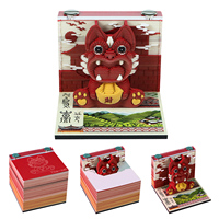 Bloc-notes 3D en forme de chat de toit d'art populaire chinois, bloc de notes porte-bonheur Wa Mao, notes adhésives sculptées style calendrier 3D, décoration de bureau