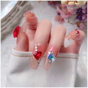 Charmes pour ongles en verre 3D en forme de cœur carré, <span class=keywords><strong>strass</strong></span> en verre <span class=keywords><strong>rouge</strong></span> étincelant, décorations pour ongles du Nouvel An pour bijoux d'ongles DIY - Product Image 4