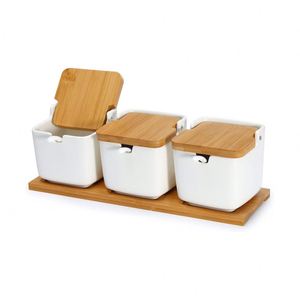 Ceramic Airtight Eco-Friendly <b>Spice</b> Storage <b>Jars</b> Bamboo Lid Spoon 250ml Capacity Dishwasher/Microwave Safe Coffee Tea - Product Image 1