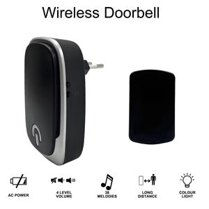 Draadloze deurbel voor thuis, bereik 130m, slimme bel, zwart, met 38 melodieën - Product Image 1