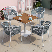 Ensemble de salle à manger d'extérieur en corde tressée de luxe moderne, style nordique, mobilier de patio en aluminium, table et chaises de jardin pour hôtel et complexe hôtelier