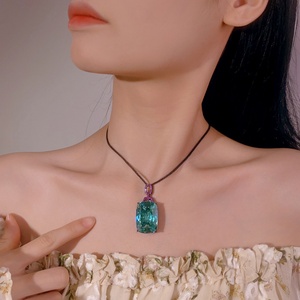 Collar con Colgante Grande de Turmalina Paraiba de Imitación de Alta Calidad, Diseño de Nido, 20*28mm, Joyería de Cobre Ecológica para Mujer, Regalo - Product Image 5