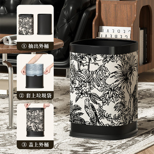 Retro Forest Style Trash Can 12L Double Layer Open Top For Home Kitchen Office Hotel - Product Image 1