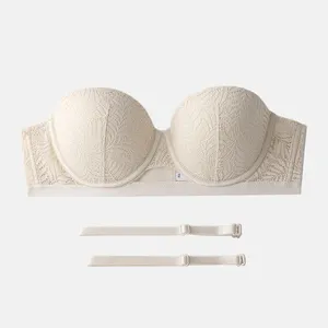 Lightly Padded Lace Plus Size Underwire Support Push Up Strapless Bra For Women