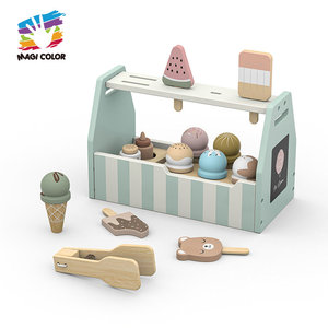 Ensemble de jeu de chariot à glace en bois de style vintage, panneau de <span class=keywords><strong>tableau</strong></span> noir amovible, peinture écologique, assortiment de cuillères et de garnitures pour les enfants de 3 à 10 ans - Product Image 5