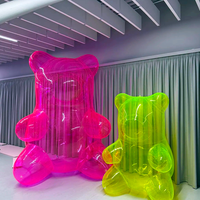 Décoration de fête portable Ours en peluche gonflable PVC Transparent Rose Néon Ours gonflable géant PVC