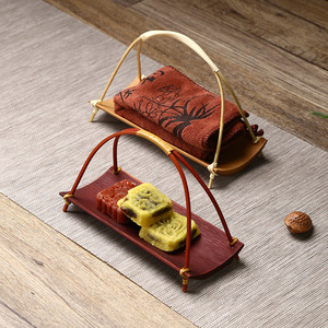 Handmade Bamboo Portable <b>Snack</b> <b>Tray</b> With Handle Multifunctional Serving <b>Tray</b> For Tea And <b>Snacks</b> - Product Image 2