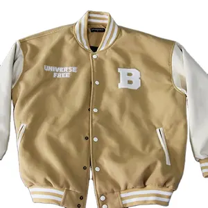 Индивидуально изготовленная флисовая хлопковая бейсбольная Униформа Синель с бесплатным логотипом бейсбольная куртка с кожаными рукавами для колледжа