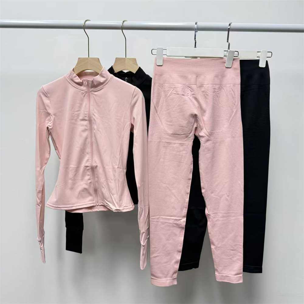Solid Color Double-sided Fur Coat Nude Sensory Jacket Long Sleeve Suit Tight Running Fitness Yoga Suit Two-piece Set