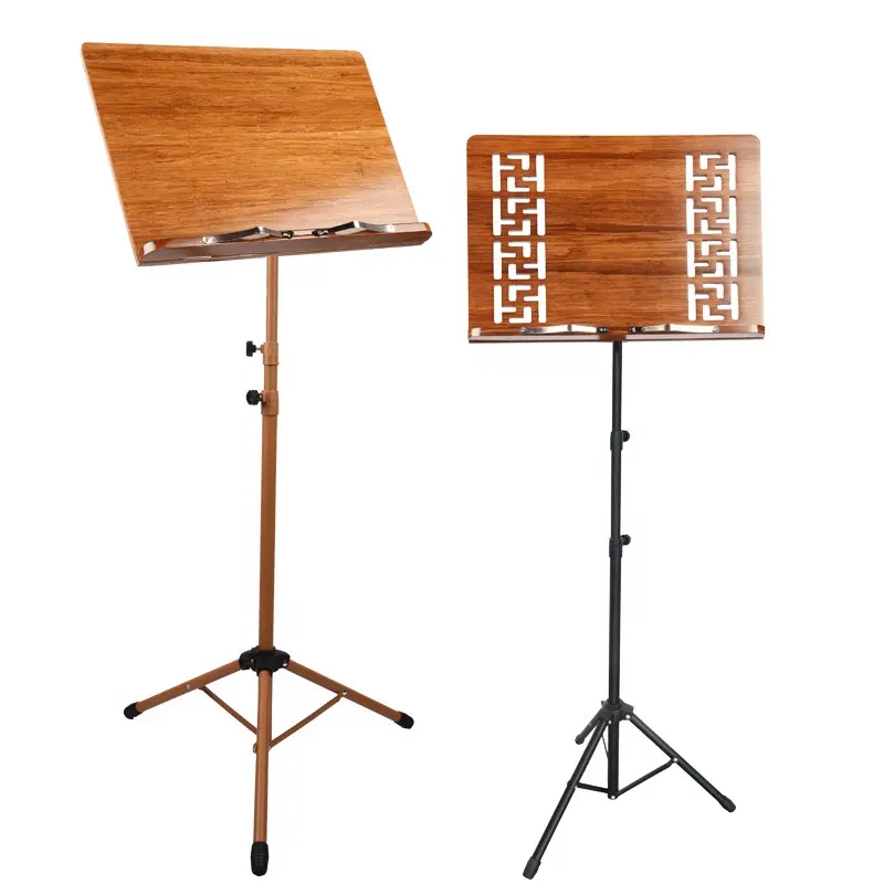 Penjualan terlaris profesional portabel mengangkat kayu solid bambu indah musik berdiri