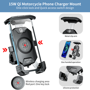 Soporte para <span class=keywords><strong>Teléfono</strong></span> Móvil <span class=keywords><strong>de</strong></span> Motocicleta Kewig con Cargador USB Tipo-C Inalámbrico <span class=keywords><strong>de</strong></span> 15W, Base Impermeable con Rotación <span class=keywords><strong>de</strong></span> 360° y Liberación Rápida con un Clic - Product Image 3