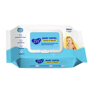 Lingettes nettoyantes pour bébés, humides, hypoallergéniques, non parfumées, personnalisés, en coton biologique, vente en gros, ou 80 pièces