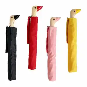 Two Folding Semi Automatic Open Umbrella Children's Cartoon Polyester Umbrella Duck Animal Head Umbrella