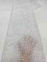 Tissu en dentelle perlée de luxe, tissu en dentelle africaine, tissu en maille à sequins floraux pour robe de mariée