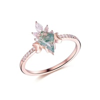 Ensemble de bagues en argent sterling 925 avec agate mousse taille cerf-volant, pierre naturelle verte, pour empilage